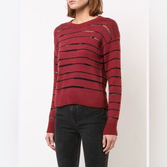 Rag & Bone Women’s Size Medium Red Blue Striped Penn Burgundy Crewneck Sweater - Picture 14 of 14